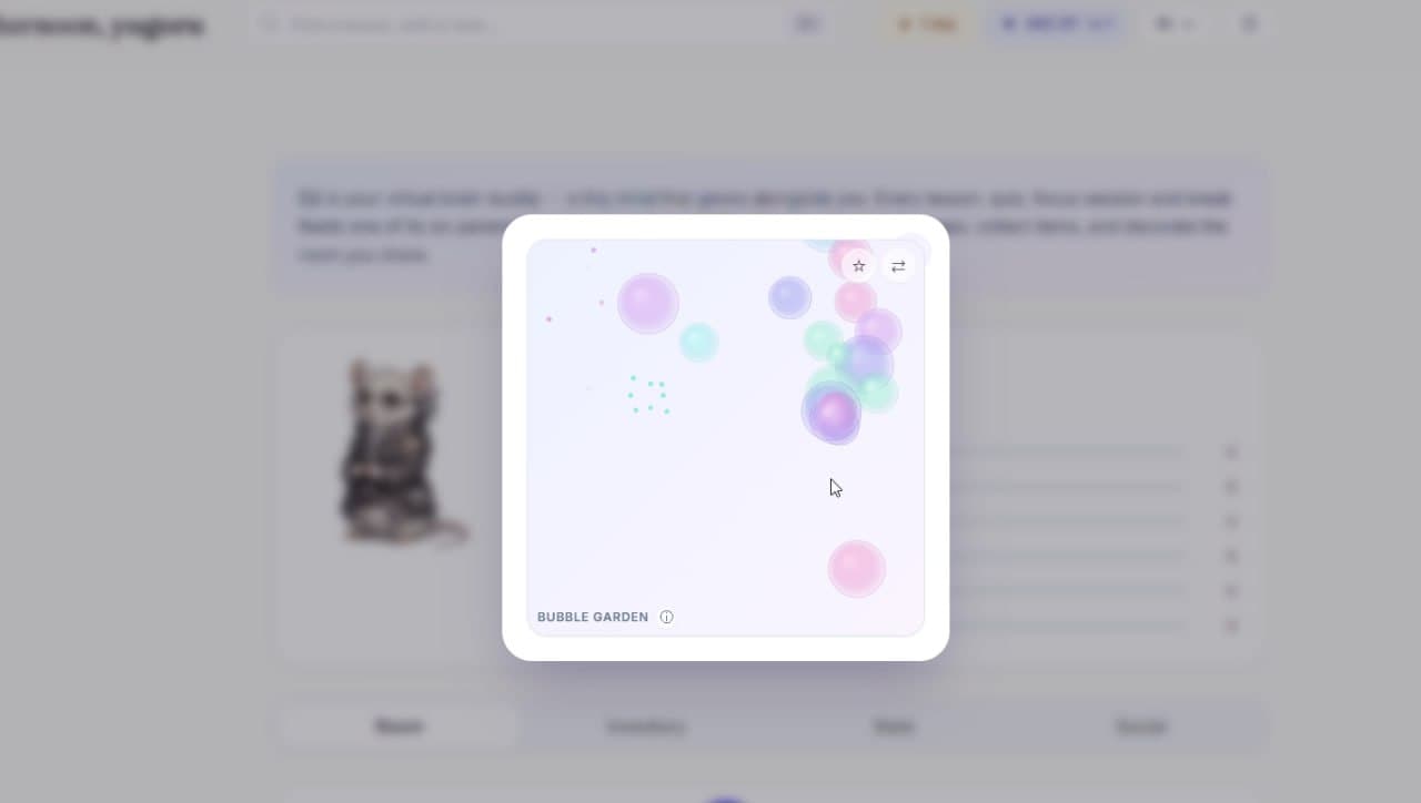 Bubble Garden — juego de pausa con burbujas pastel sobre fondo tranquilo