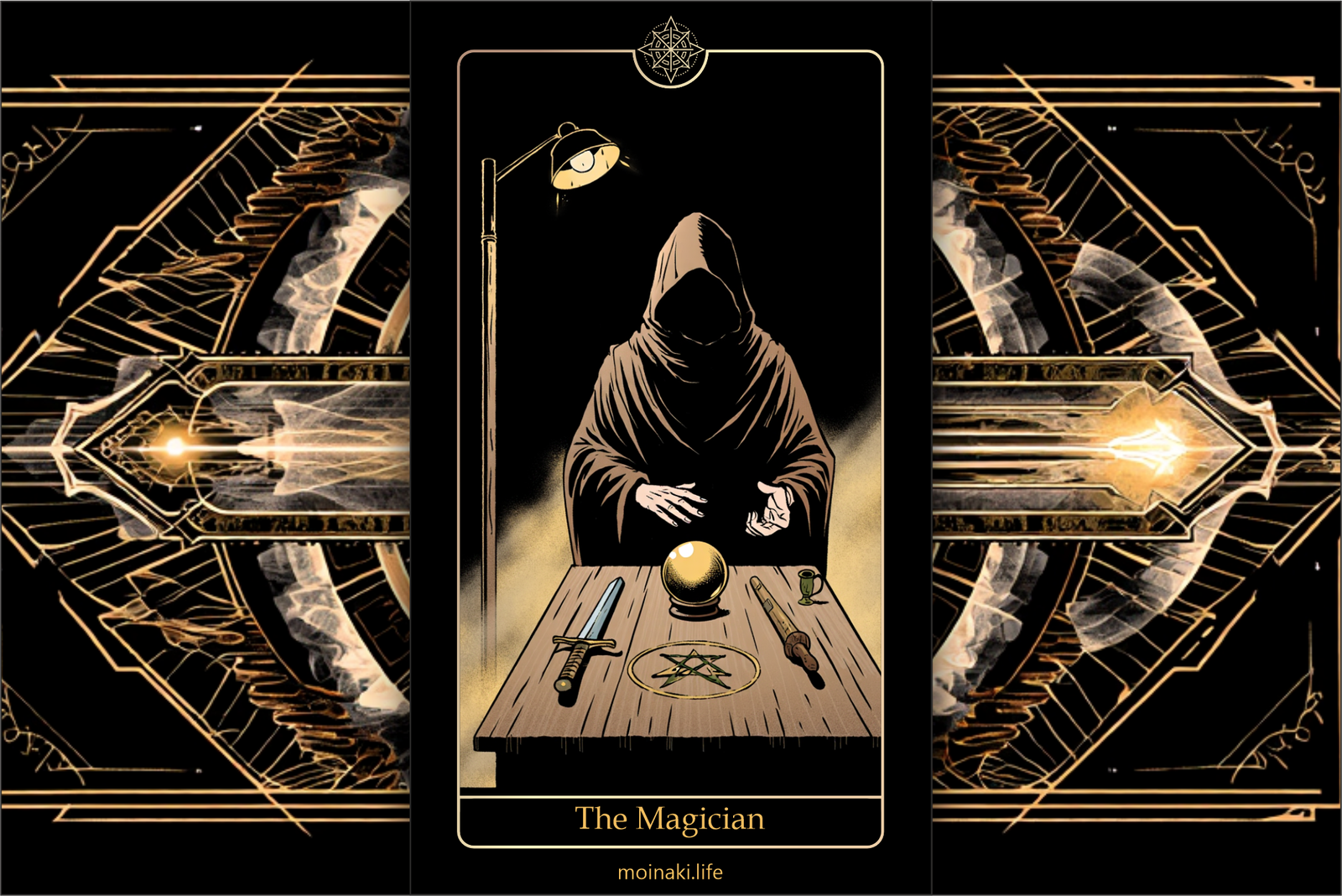 The Magician Author’s tarot card artwork with complete meaning, symbolism, and interpretation in a modern mystical style