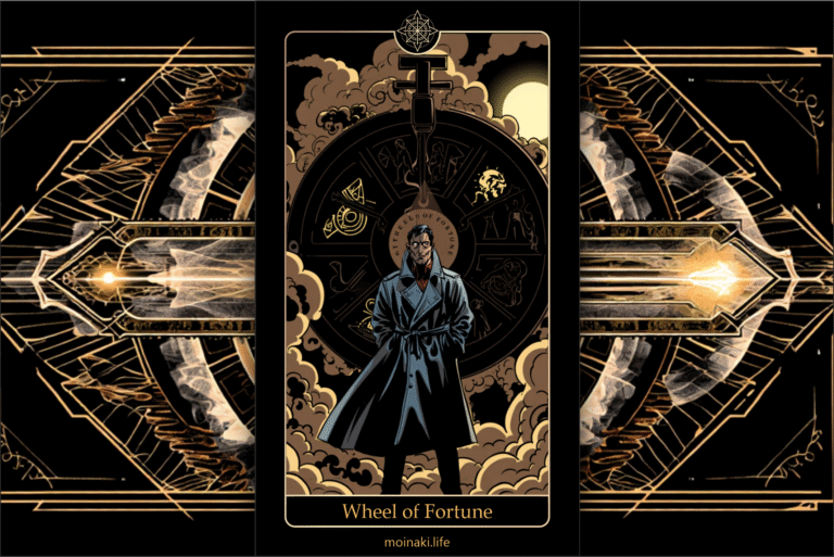 The Wheel of Fortune Author’s tarot card artwork with complete meaning, symbolism, and interpretation in a modern mystical style