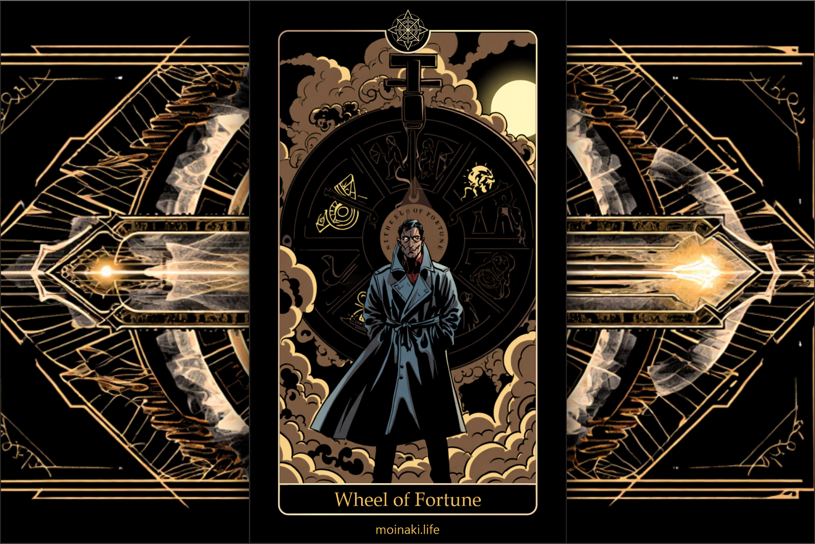 The Wheel of Fortune Author’s tarot card artwork with complete meaning, symbolism, and interpretation in a modern mystical style